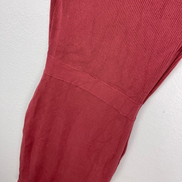 XOXO Dusty Rose Ribbed Knit Short Bodycon V-Neck Party Dress with Choker Collar - Picture 8 of 8